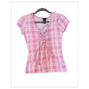 Gently Worn Pink Plaid RUE 21 Top Size S (BB0613)